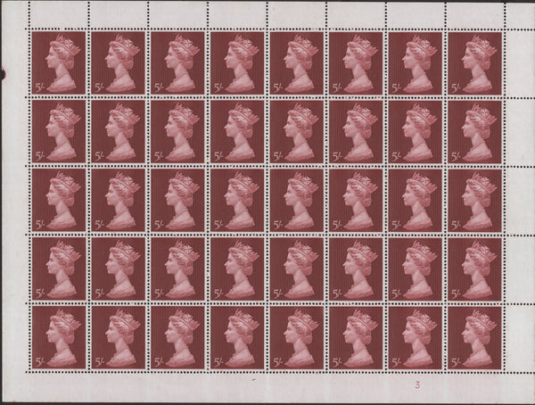 138732 1969 5/- CRIMSON-LAKE (SG788) COMPLETE UNMOUNTED SHEET OF 40.