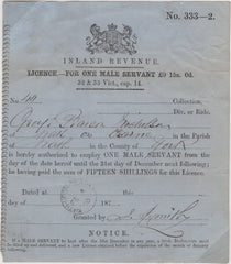 138736 1870 'INLAND REVENUE/LICENCE FOR ONE MALE SERVANT £0 15s. 0d.'.