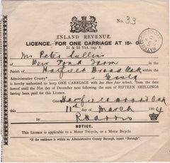 138739 1904 'INLAND REVENUE/LICENCE FOR ONE CARRIAGE AT 15s. 0d.' WITH 'HATFIELD.BROAD.OAK' DATE STAMP.