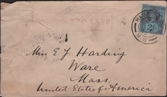 138752 1895 MAIL HAMPSTEAD, LONDON TO USA WITH BOXED 'POSTED TOO LATE' HAND STAMP.