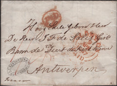 138759 1847 MAIL LONDON TO ANTWERP POST PAID IN CASH '1/4'.
