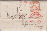 138762 1836 MAIL LONDON TO LYONS, POST PAID TO CALAIS.