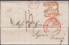 138762 1836 MAIL LONDON TO LYONS, POST PAID TO CALAIS.