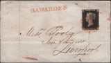 138776 1840 LARGE PART WRAPPER HAWARDEN, FLINTSHIRE TO LIVERPOOL WITH 1D BLACK PL.6 (SG2) AND 'HAWARDEN' STRAIGHT LINE HAND STAMP (W1097).