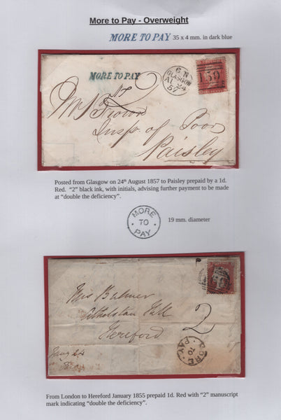 138813 1846-1888 COLLECTION OF UNDERPAID MAIL (26 ITEMS), 24 WITH 'MORE TO PAY' HAND STAMPS OR CHARGE MARKS.