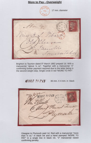 138813 1846-1888 COLLECTION OF UNDERPAID MAIL (26 ITEMS), 24 WITH 'MORE TO PAY' HAND STAMPS OR CHARGE MARKS.