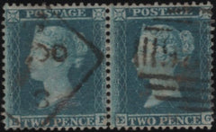 138817 1855 2D PL.5 GREENISH-BLUE SHADE (SG34 SPEC F6(2) FINE USED HORIZONTAL PAIR.