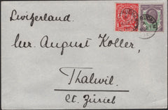 138825 1912 MAIL EAST RUDHAM, NORFOLK TO ZURICH WITH MIXED REIGNS STAMPS.