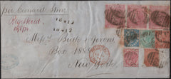 138828 1874 REGISTERED MAIL LIVERPOOL TO NEW YORK 'BUSK AND JEVONS' CORRESPONDENCE WITH 5S PALE ROSE (SG126) X 3 AND OTHER ISSUES.