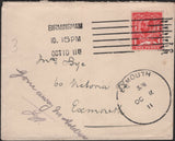 138829 1911 UNDELIVERED MAIL BIRMINGHAM TO EXMOUTH WITH 'EXMOUTH' SKELETON DATE STAMP.