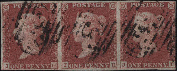 138856 1849 1D PL.96 (SG8) HORIZONTAL STRIP OF THREE JG JH JI, GOOD USED.