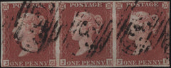 138856 1849 1D PL.96 (SG8) HORIZONTAL STRIP OF THREE JG JH JI, GOOD USED.