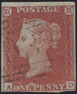 138863 1850 1D PL.101 (SG8)(AD) MISSING IMPRIMATUR LETTERING, GOOD USED.
