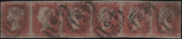 138885 1849 1D PL.91 (SG8) HORIZONTAL USED STRIP OF SIX.