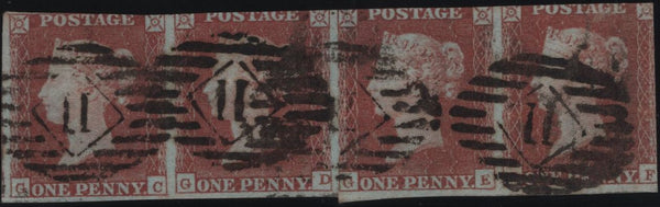 138886 1849 1D PL.92 (SG8) HORIZONTAL USED STRIP OF FOUR.