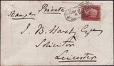 138897 1858 MAIL RUGBY TO LEICESTER WITH 'RUGBY/659' SPOON ORIGINAL IMPRESSION (RA113).