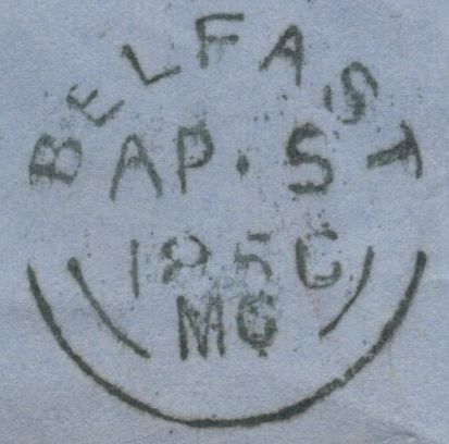138898 1856 MAIL DUBLIN TO BELFAST WITH DUBLIN DIAMOND SPOON TYPE A7 (RA69).