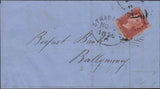 138900 1856 MAIL STRABANE, CO. TYRONE TO BALLYMONEY WITH DIE 2 1D PL.29 RED-BROWN ON WHITE PAPER (SG37/SPEC C8A) 'STRABANE' ENGLISH TYPE IRISH SPOON (RA52).