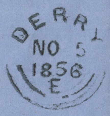 138900 1856 MAIL STRABANE, CO. TYRONE TO BALLYMONEY WITH DIE 2 1D PL.29 RED-BROWN ON WHITE PAPER (SG37/SPEC C8A) 'STRABANE' ENGLISH TYPE IRISH SPOON (RA52).