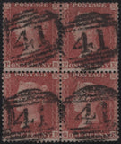 138903 1856 DIE 2 1D PL.31 RED-BROWN ON WHITE PAPER (SG37/SPEC C8A) FINE  USED BLOCK OF FOUR.