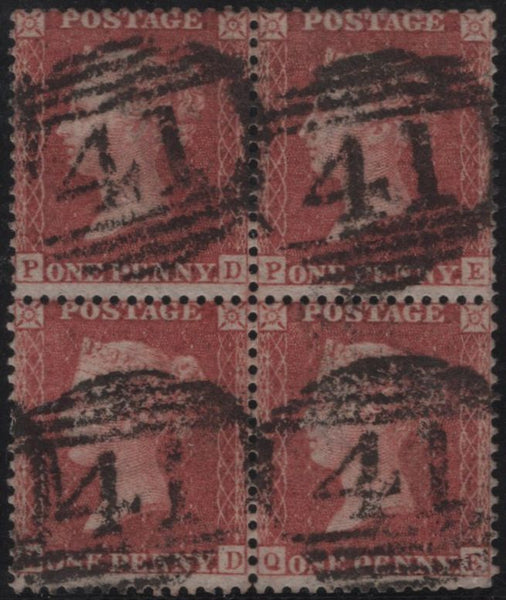 138903 1856 DIE 2 1D PL.31 RED-BROWN ON WHITE PAPER (SG37/SPEC C8A) FINE  USED BLOCK OF FOUR.