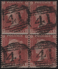 138903 1856 DIE 2 1D PL.31 RED-BROWN ON WHITE PAPER (SG37/SPEC C8A) FINE  USED BLOCK OF FOUR.
