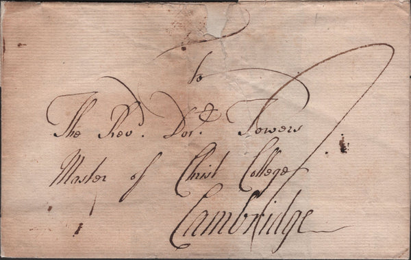 138905 CIRCA 1790 WRAPPER LONDON TO CAMBRIDGE WITH BISHOP MARK AND RECEIVERS HAND STAMP.