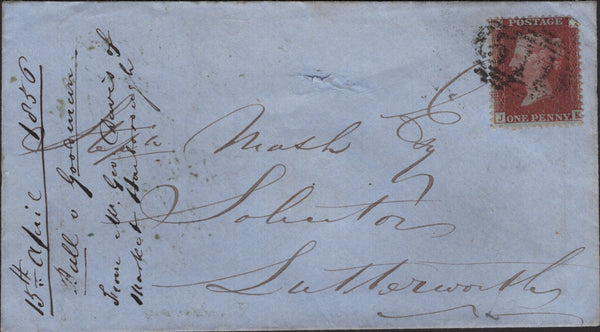 138946 1856 DIE 2 1D PL.28 (SG29)(IK) ON COVER MARKET HARBOROUGH TO LUTTERWORTH.