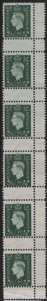 138949 1944 ½D GREEN GERMAN PROPAGANDA FORGERY, UNUSED STRIP OF SIX.