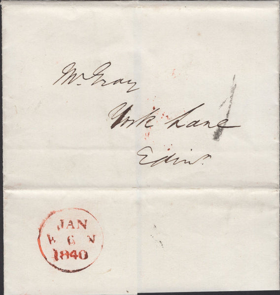 138954 1840 UNIFORM FOURPENNY POST, '1D' LOCAL RATE USED IN EDINBURGH JANUARY 6TH.