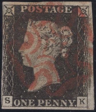 138955 1840-1841 MATCHED PAIR 1D BLACK PL.2 (SG2) AND 1D RED (SG7) LETTERED SK.