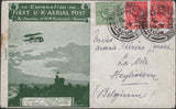 138982 1911 FIRST OFFICIAL U.K. AERIAL POST/LONDON ENVELOPE IN BRIGHT GREEN TO BELGIUM.