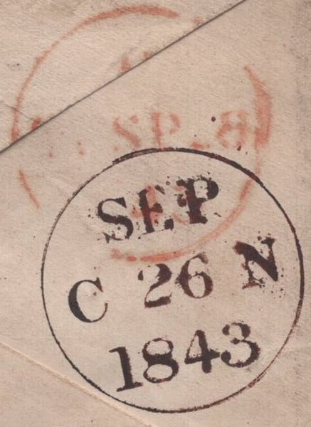 138994 1843 1D PINK ENVELOPE EDINBURGH TO LONDON WITH EDINBURGH MALTESE CROSS.