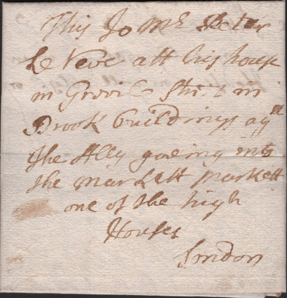 139008 CIRCA 1682 PRIVATELY CARRIED LETTER BETWEEN BROTHERS TO LONDON.