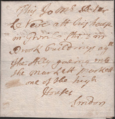 139008 CIRCA 1682 PRIVATELY CARRIED LETTER BETWEEN BROTHERS TO LONDON.