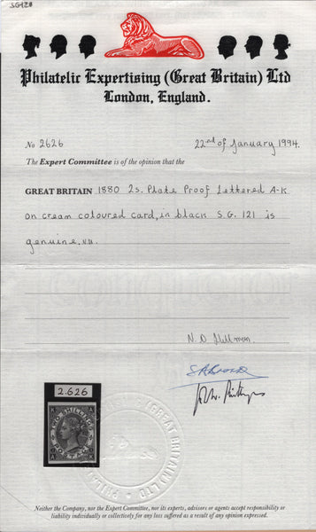 139037 1867 2S BLUE IMPERFORATE PLATE PROOF IN BLACK ON WHITE CARD.
