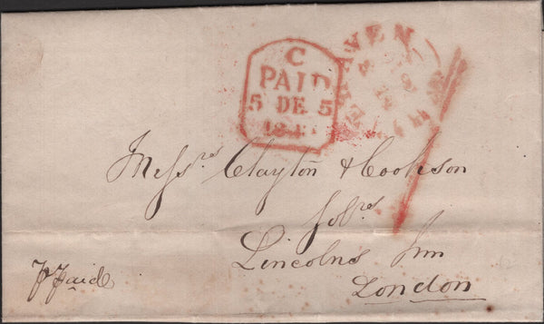 139143 1840 MAIL WHITEHAVEN, CUMBERLAND TO LONDON WITH WHITEHAVEN UNIFORM PENNY POST '1' HAND STAMP (CU502).