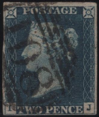 139163 1840 2D DEEP BLUE PL.1 (SG4)(IJ) CANCELLED '108' NUMERAL OF CARNARVON (SPEC D1xc), GOOD USED.
