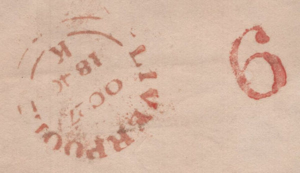 139165 1840 MAIL LIVERPOOL TO MANCHESTER WITH 1D BLACK PL.2 (SG2)(JJ), ON REVERSE HAND STAMP '6' AS FOUND ON LIVERPOOL TO MANCHESTER RAILWAY MAIL.