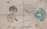 139176 1878 2D BLUE REGISTERED ENVELOPE LONDON TO PARIS UPRATED WITH ½D (SG48) AND 1D (SG43) X 2.