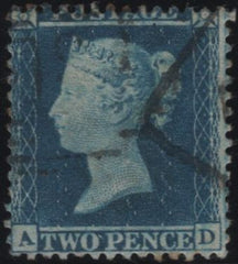 139197 1855 2D BLUE PL.5 (SG35)(AD) SHORT 'A' ROW STAMP.