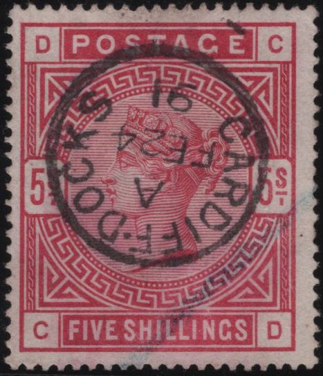 139199 1883 5S ROSE (SG181) 'CARDIFF.DOCKS' CDS, GOOD USED.
