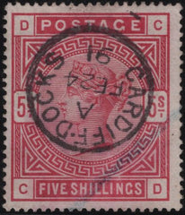 139199 1883 5S ROSE (SG181) 'CARDIFF.DOCKS' CDS, GOOD USED.