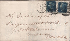 139201 1871 MAIL LONDON TO ONTARIO WITH 2D BLUE PL.13 (SG47) X 2.