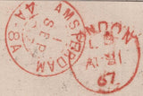 139219 1867 MAIL FALMOUTH TO AMSTERDAM WITH 1D (SG43) X 4.