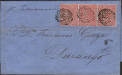 139221 1865 MAIL LONDON TO DURANGO, MEXICO WITH 4D (SG82) X 3.