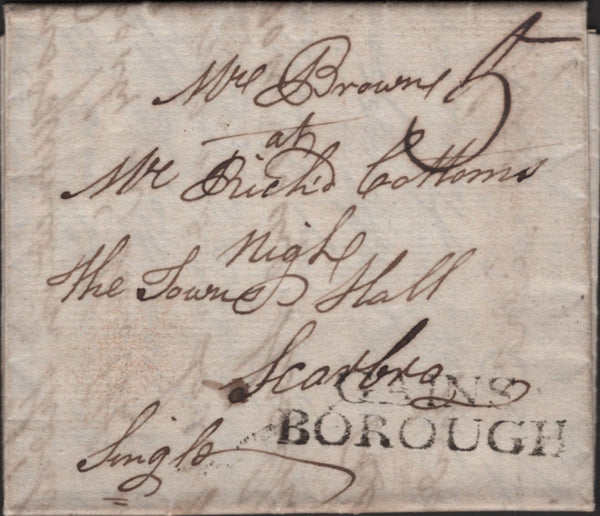 139233 1792 MAIL GAINSBOROUGH, LINCS TO SCARBOROUGH WITH 'GAINS/BOROUGH' HANDSTAMP (LI332).