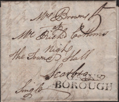 139233 1792 MAIL GAINSBOROUGH, LINCS TO SCARBOROUGH WITH 'GAINS/BOROUGH' HANDSTAMP (LI332).