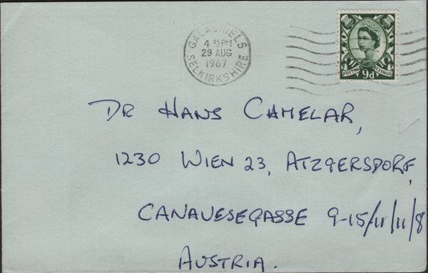 139239 1967 MAIL GALASHIELS, SCOTLAND TO AUSTRIA WITH 9d SCOTS REGIONAL (S12).
