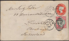 139246 1894 MAIL FULHAM TO SWITZERLAND WITH ½d STAMPED TO ORDER AND 4½d JUBILEE (SG206).